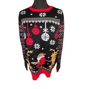 Raisevern Womens sz L Battery LiGHT UP Ornament Santa Reindeer Christmas Sweater